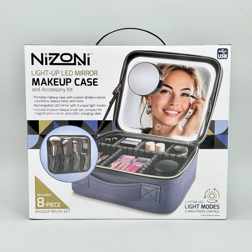 Nizoni Light-Up LED Mirror Makeup Case and Accessory Kit USB Sealed